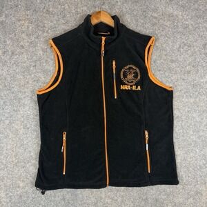 NRA Vest Mens Large Black Fleece Full Zip Pockets Range Shooting Outdoor